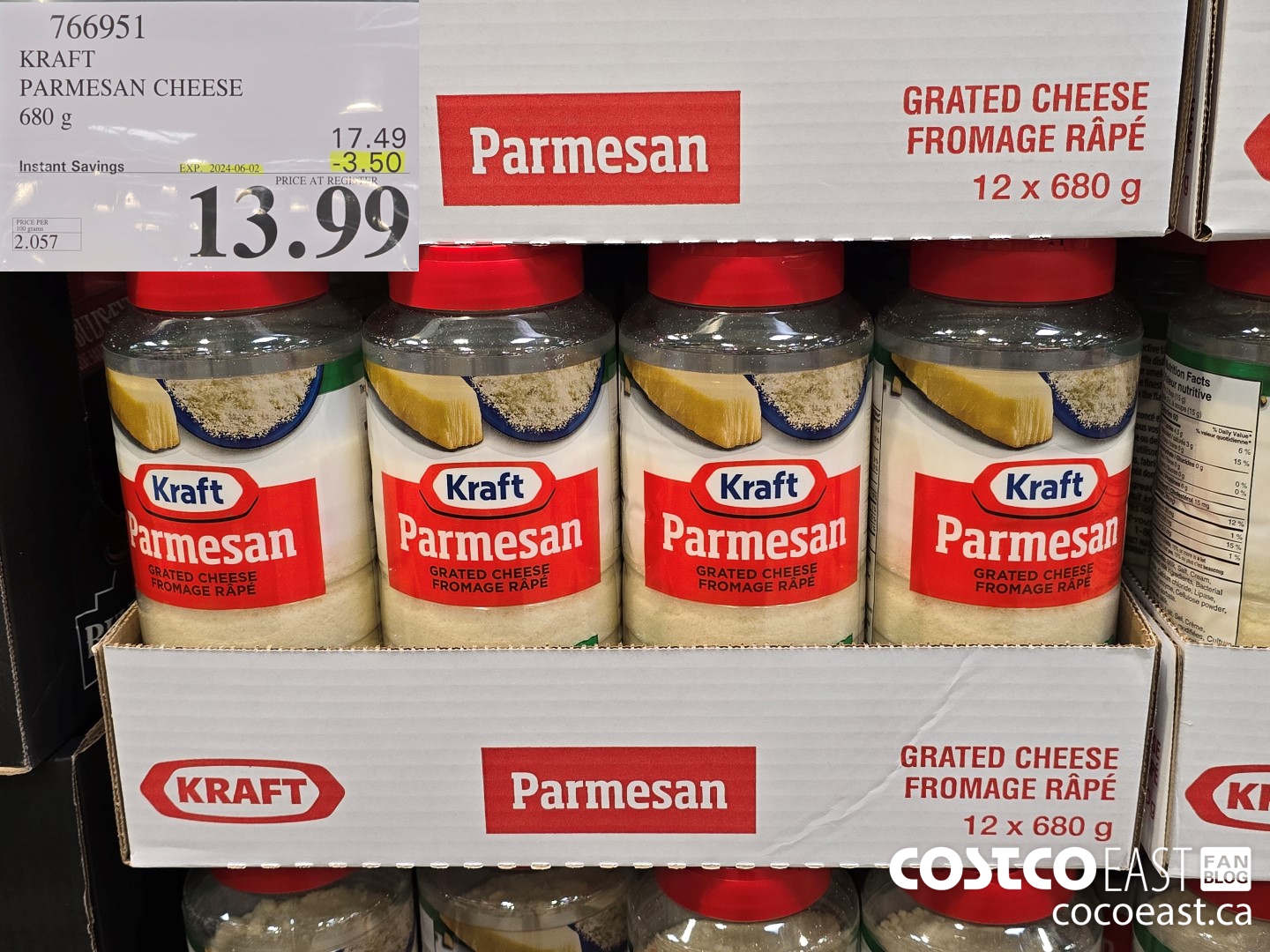 766951 KRAFT PARMESAN CHEESE 680 G ($3.50 INSTANT SAVINGS EXPIRES ON 2024-06-02) $13.99