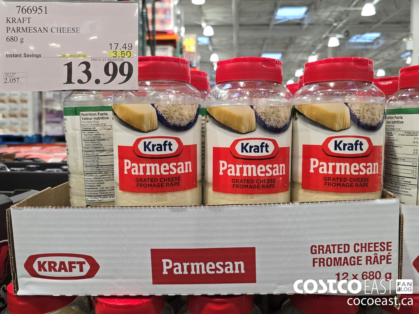 766951 KRAFT PARMESAN CHEESE 680 G ($3.50 INSTANT SAVINGS EXPIRES ON 2024-06-02) $13.99