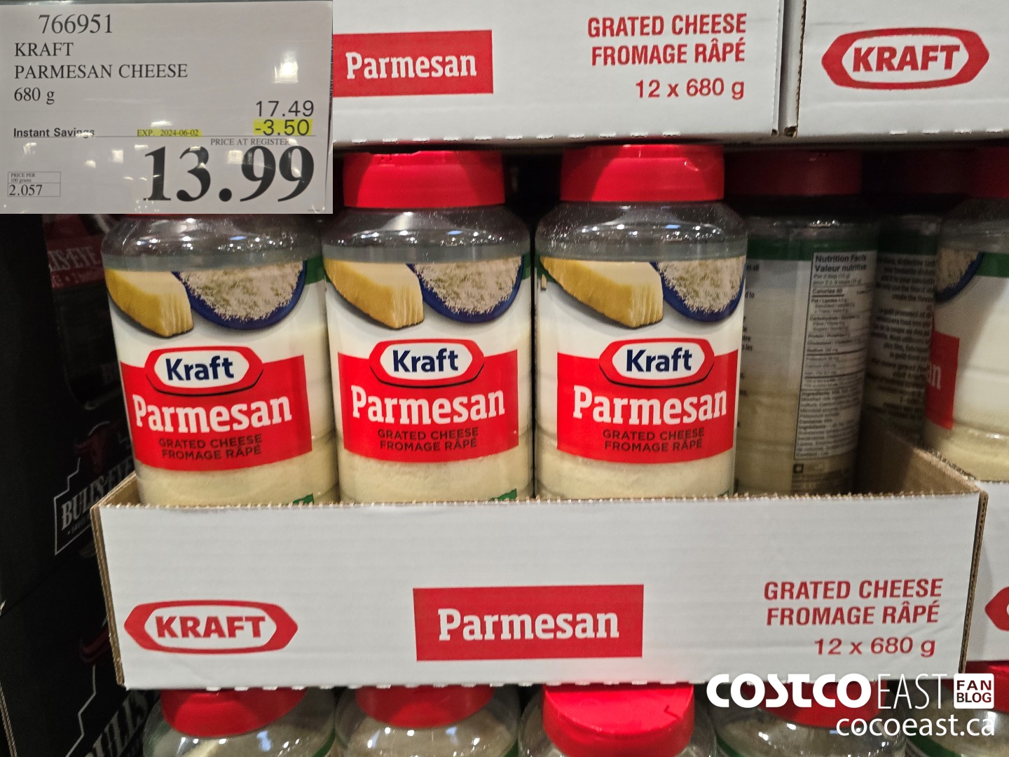 766951 KRAFT PARMESAN CHEESE 680 G ($3.50 INSTANT SAVINGS EXPIRES ON 2024-06-02) $13.99