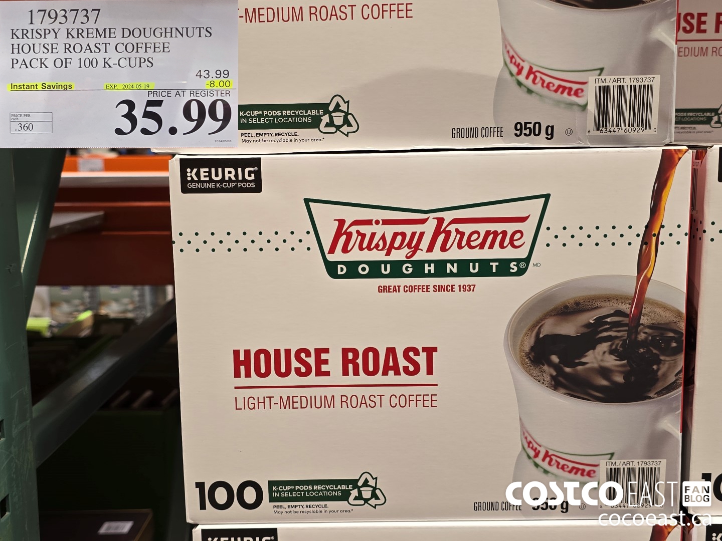 1793737 KRISPY KREME DOUGHNUTS HOUSE ROAST COFFEE PACK OF 100 K-CUPS ($8.00 INSTANT SAVINGS EXPIRES ON 2024-05-19) $35.99