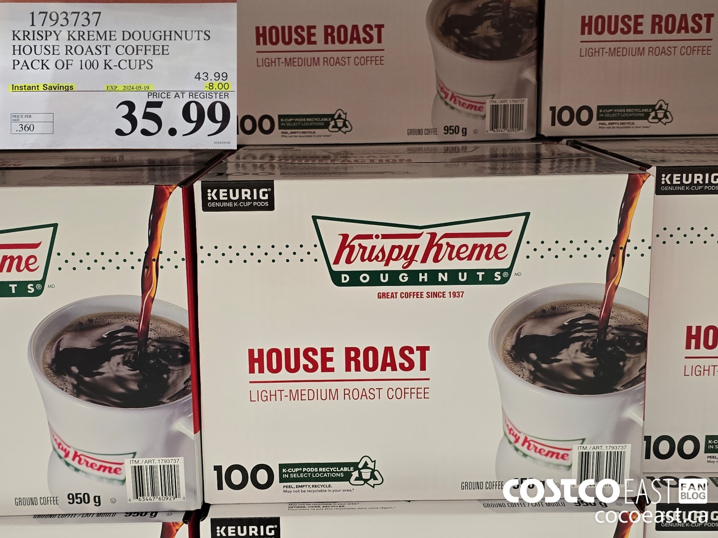 1793737 KRISPY KREME DOUGHNUTS HOUSE ROAST COFFEE PACK OF 100 K-CUPS ($8.00 INSTANT SAVINGS EXPIRES ON 2024-05-19) $35.99