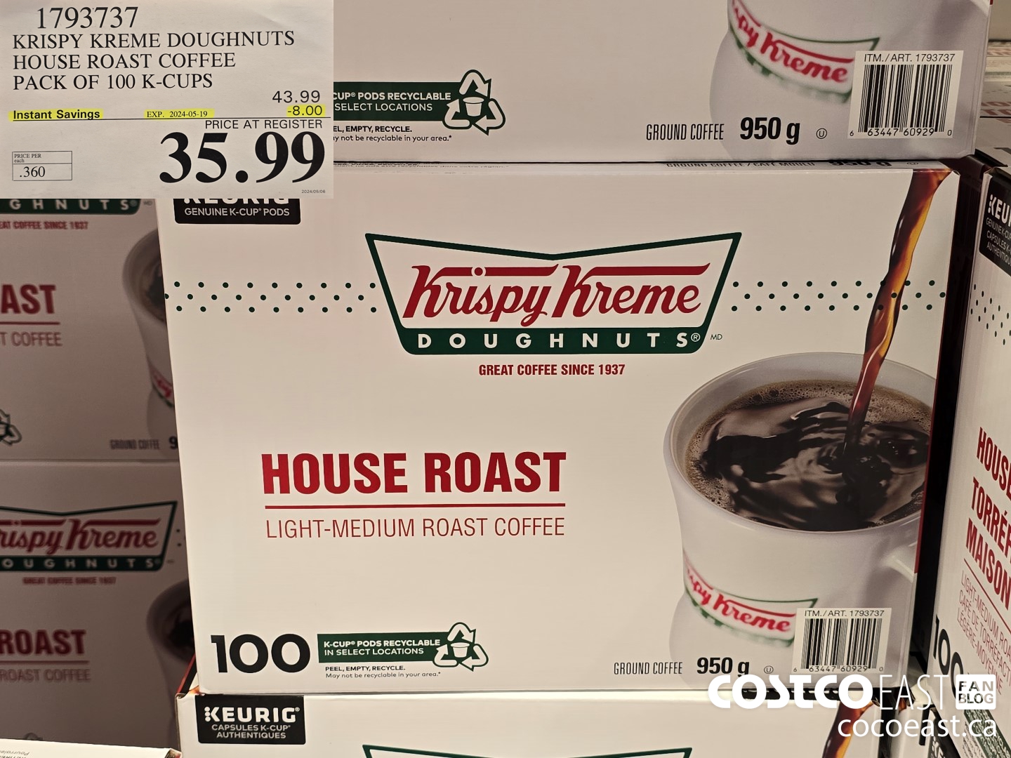 1793737 KRISPY KREME DOUGHNUTS HOUSE ROAST COFFEE PACK OF 100 K-CUPS ($8.00 INSTANT SAVINGS EXPIRES ON 2024-05-19) $35.99