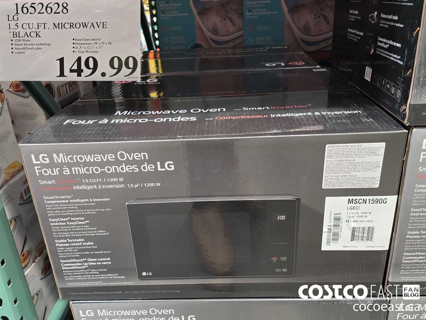 1652628 LG 1.5 CU.FT. MICROWAVE BLACK $149.99
