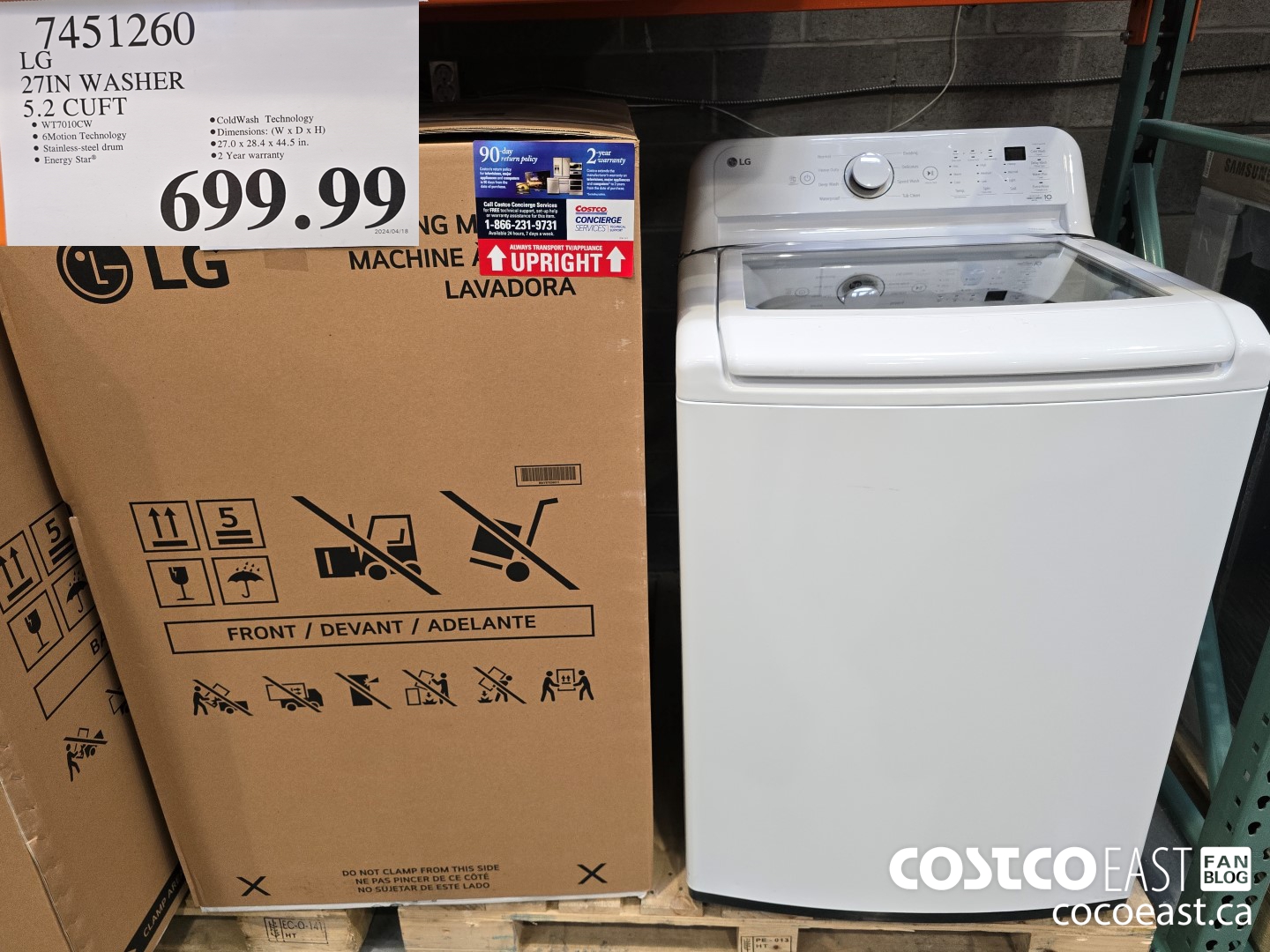 7451260 LG 27IN WASHER 5.2 CUFT $699.99