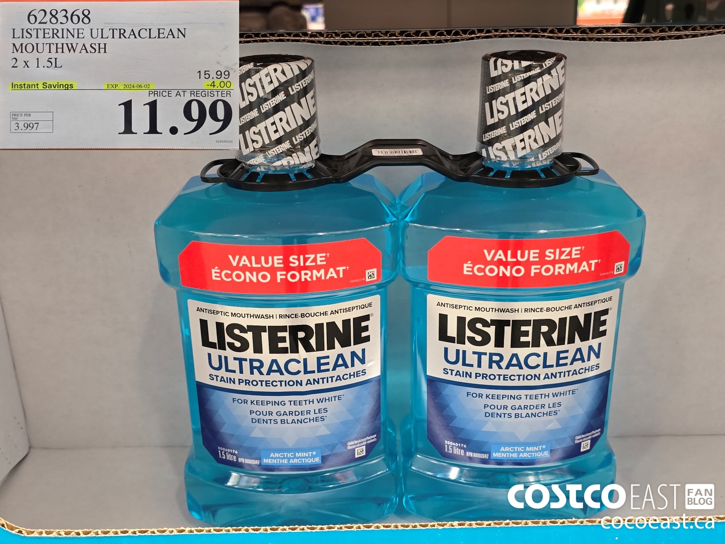628368 LISTERINE ULTRACLEAN MOUTHWASH 2 X 1.5L ($4.00 INSTANT SAVINGS EXPIRES ON 2024-06-02) $11.99