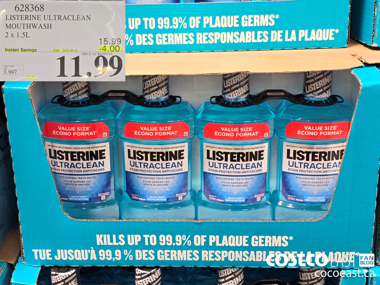 628368 LISTERINE ULTRACLEAN MOUTHWASH 2 X 1.5L ($4.00 INSTANT SAVINGS EXPIRES ON 2024-06-02) $11.99