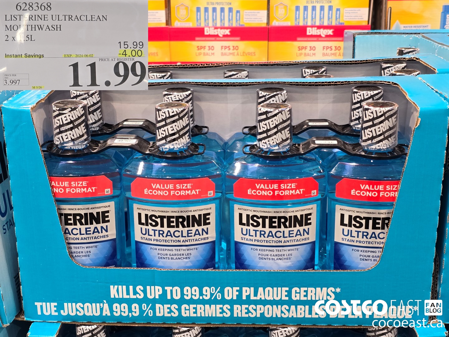 628368 LISTERINE ULTRACLEAN MOUTHWASH 2 X 1.5L ($4.00 INSTANT SAVINGS EXPIRES ON 2024-06-02) $11.99