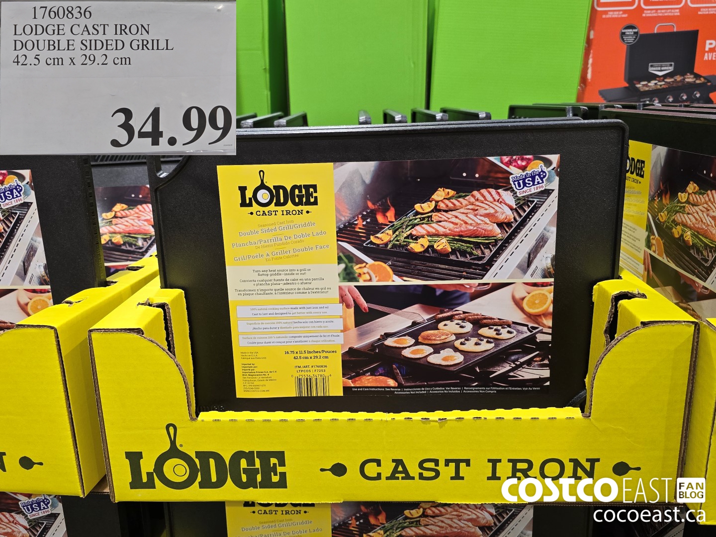 1760836 LODGE CAST IRON DOUBLE SIDED GRILL 42.5 CM X 29.2 CM $34.99