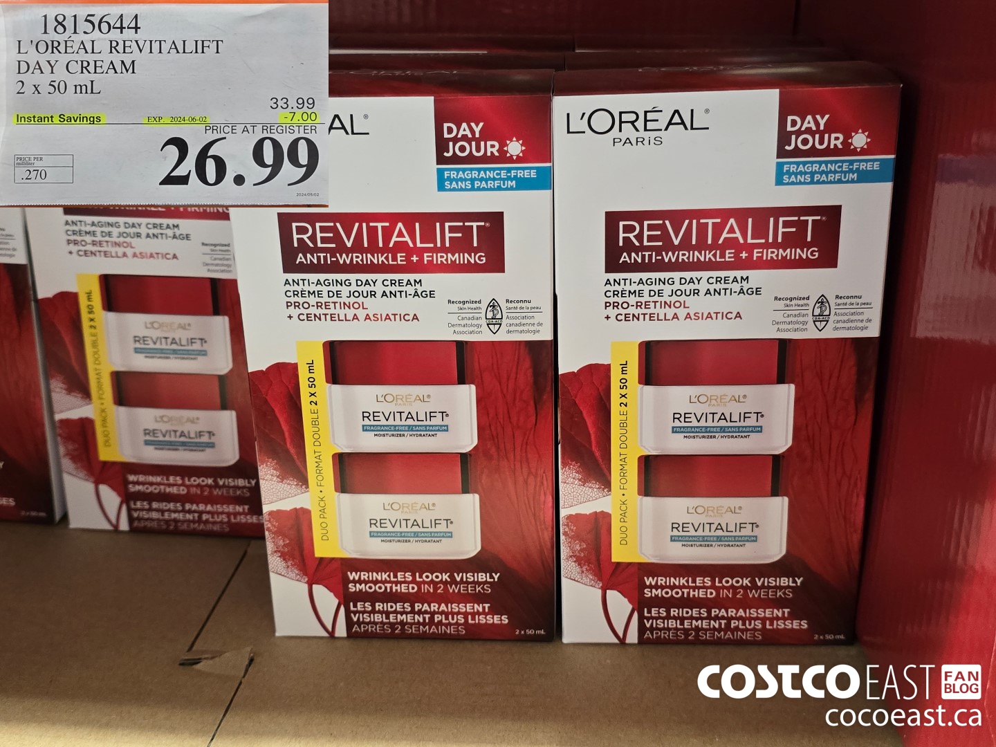 1815644 L'OREAL REVITALIFT DAY CREAM 2x50 mL ($7.00 INSTANT SAVINGS EXPIRES ON 2024-06-02) $26.99