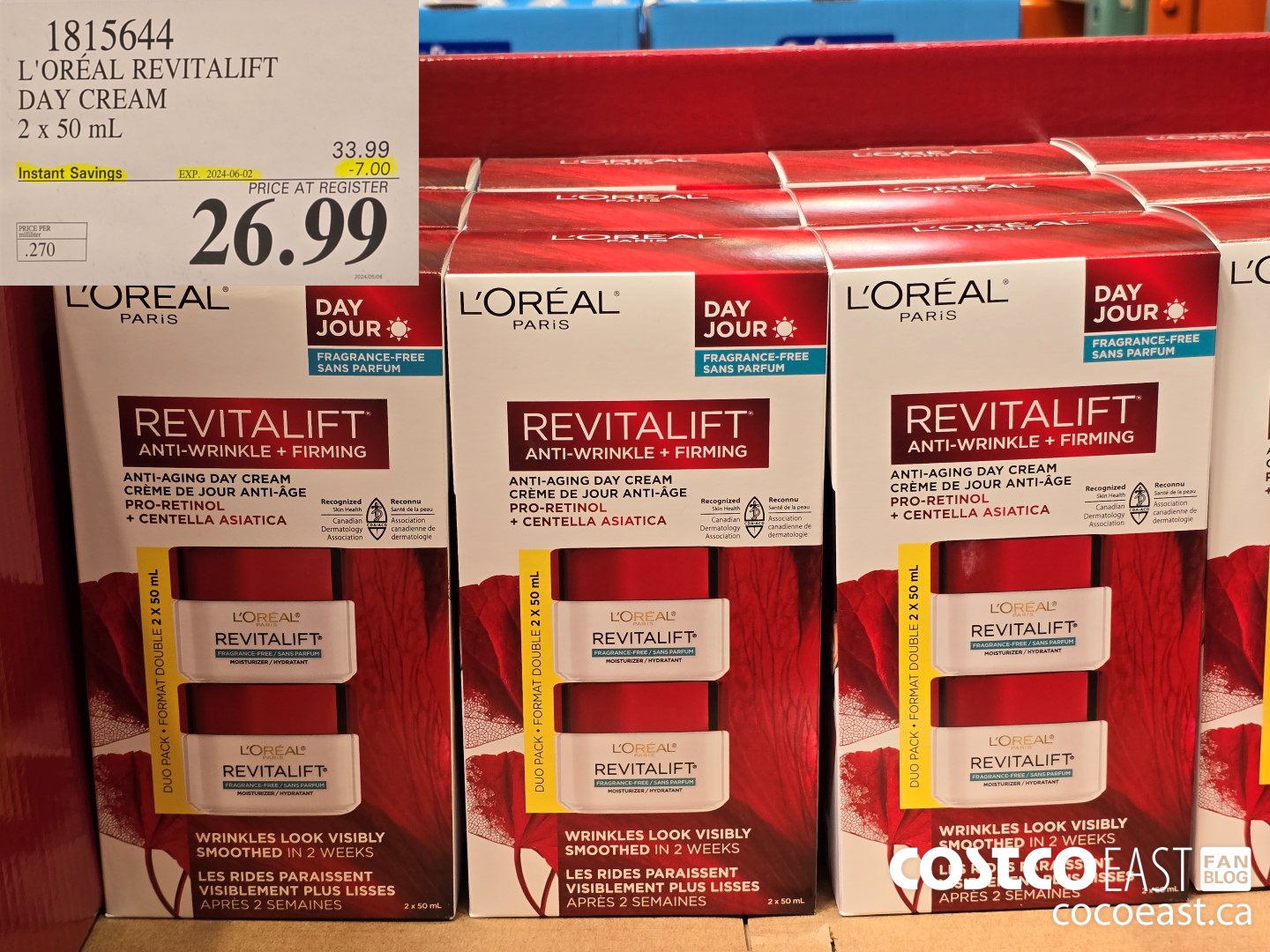 1815644 L'OREAL REVITALIFT DAY CREAM 2x50 mL ($7.00 INSTANT SAVINGS EXPIRES ON 2024-06-02) $26.99