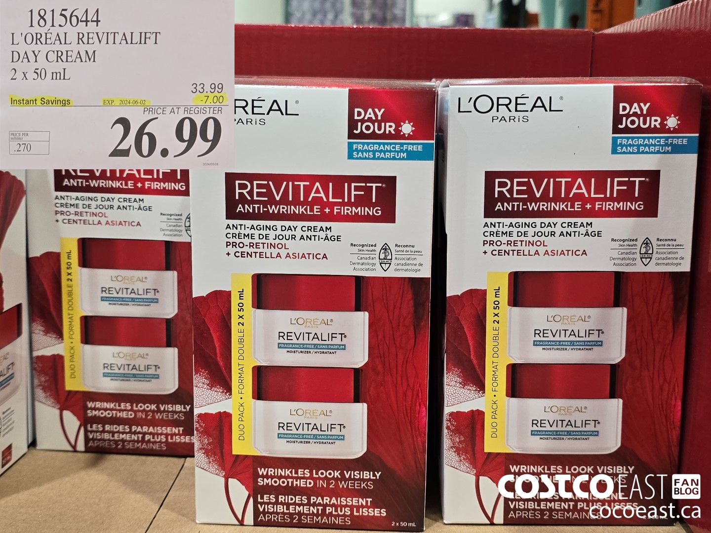 1815644 L'OREAL REVITALIFT DAY CREAM 2x50 mL ($7.00 INSTANT SAVINGS EXPIRES ON 2024-06-02) $26.99
