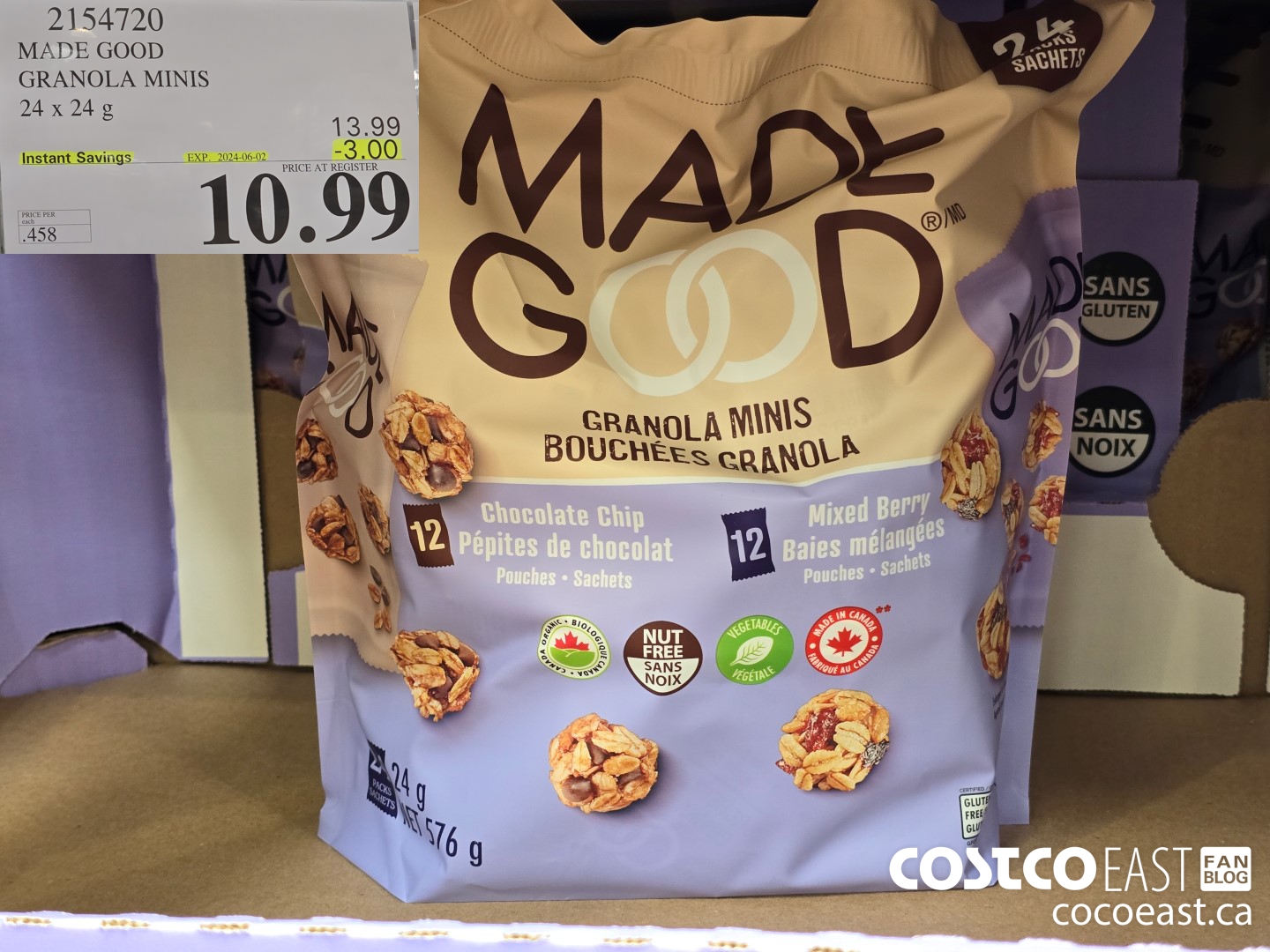 2154720 MADE GOOD GRANOLA MINIS 24 x 24 g ($3.00 INSTANT SAVINGS EXPIRES ON 2024-06-02) $10.99