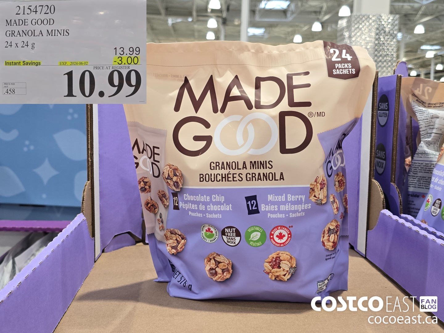 2154720 MADE GOOD GRANOLA MINIS 24 x 24 g ($3.00 INSTANT SAVINGS EXPIRES ON 2024-06-02) $10.99