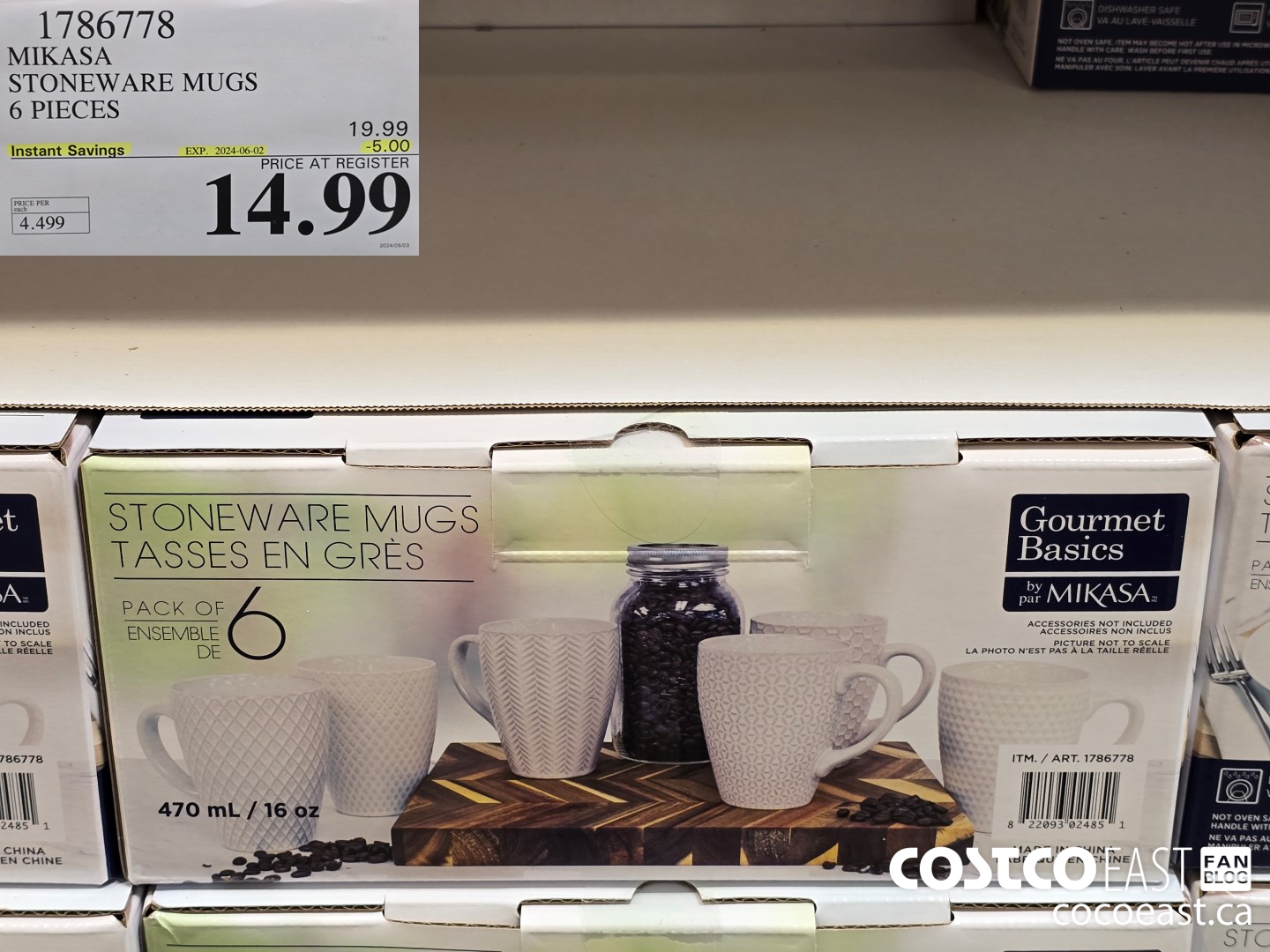 1786778 MIKASA STONEWARE MUGS 6 PIECES ($5.00 INSTANT SAVINGS EXPIRES ON 2024-06-02) $14.99