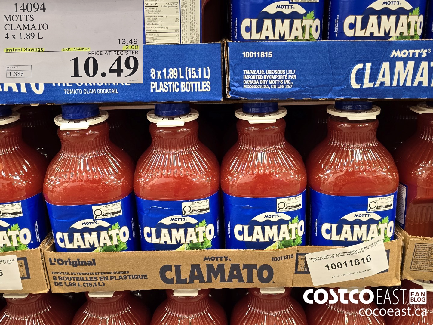14094 MOTTS CLAMATO 4 x 1.89L ($3.00 INSTANT SAVINGS EXPIRES ON 2024-05-26) $10.49