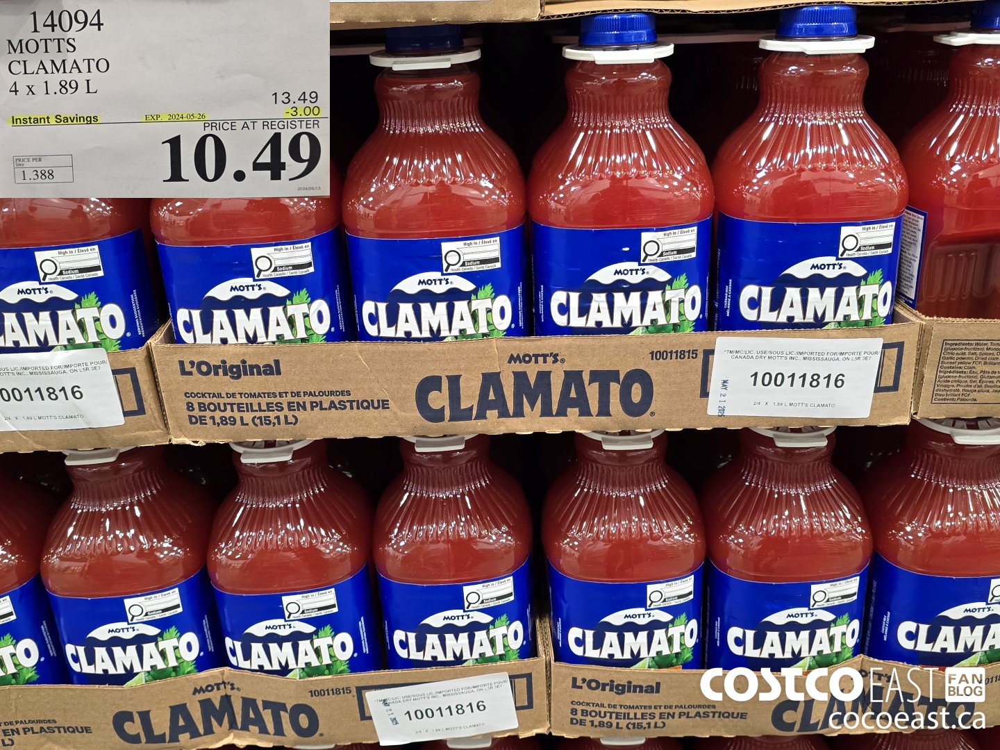 14094 MOTTS CLAMATO 4 x 1.89L ($3.00 INSTANT SAVINGS EXPIRES ON 2024-05-26) $10.49