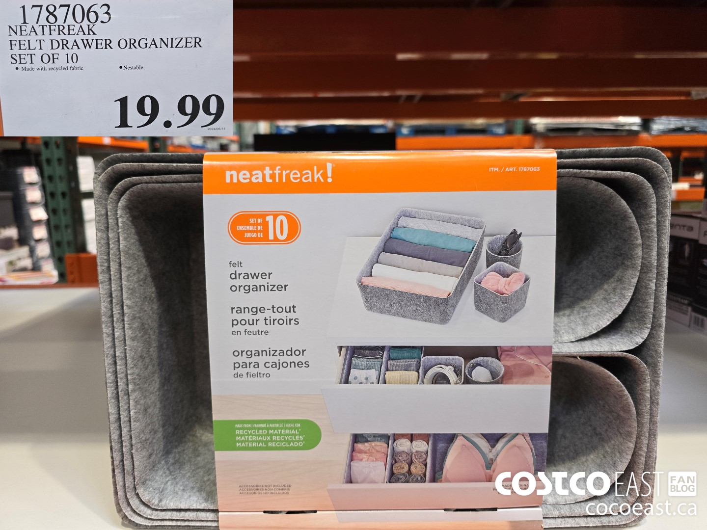 1787063 NEATFREAK FELT DRAWER ORGANIZER SET OF 10 $19.99