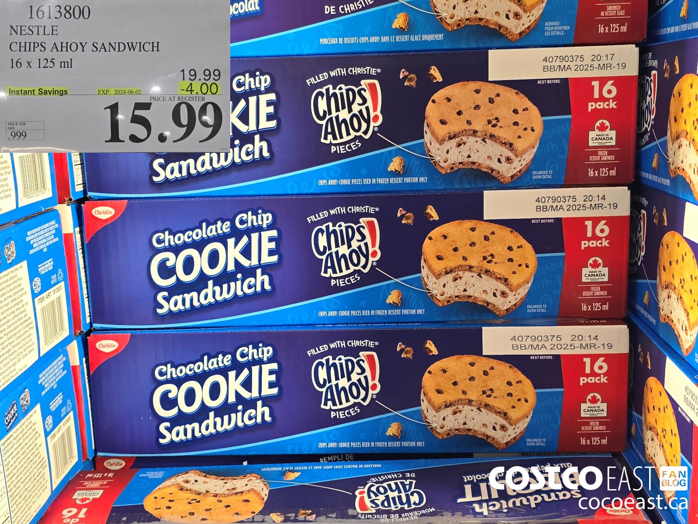 1613800 NESTLE CHIPS AHOY SANDWICH 16 X 125 ML ($4.00 INSTANT SAVINGS EXPIRES ON 2024-06-02) $15.99