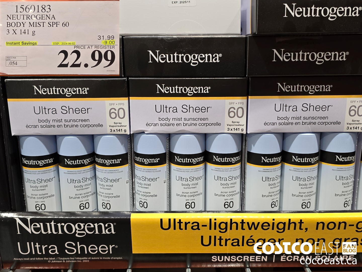 1560183 NEUTROGENA BODY MIST SPF 60 3 X 141 g ($9.00 INSTANT SAVINGS EXPIRES ON 2024-06-02) $22.99