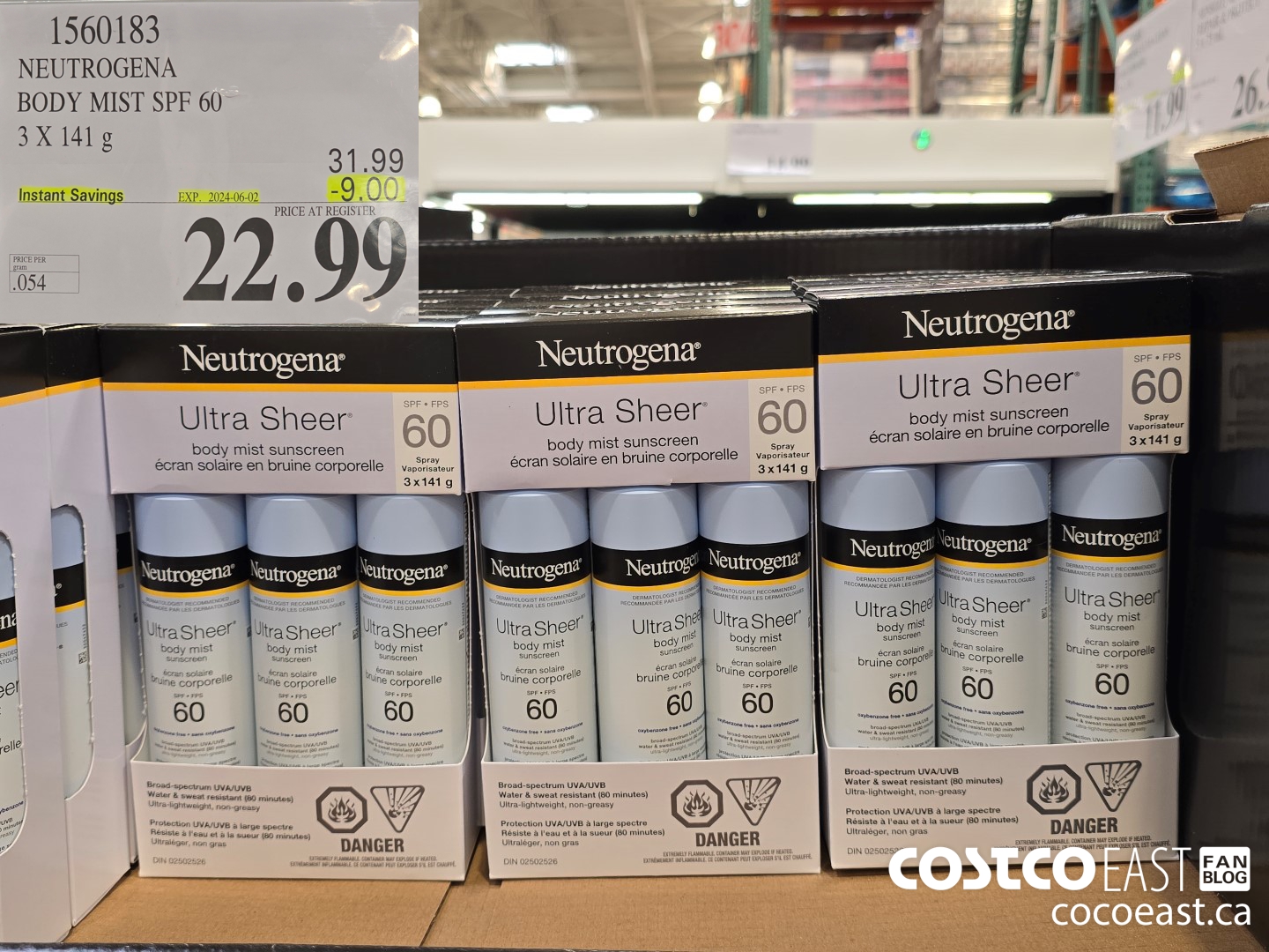 1560183 NEUTROGENA BODY MIST SPF 60 3 X 141 g ($9.00 INSTANT SAVINGS EXPIRES ON 2024-06-02) $22.99