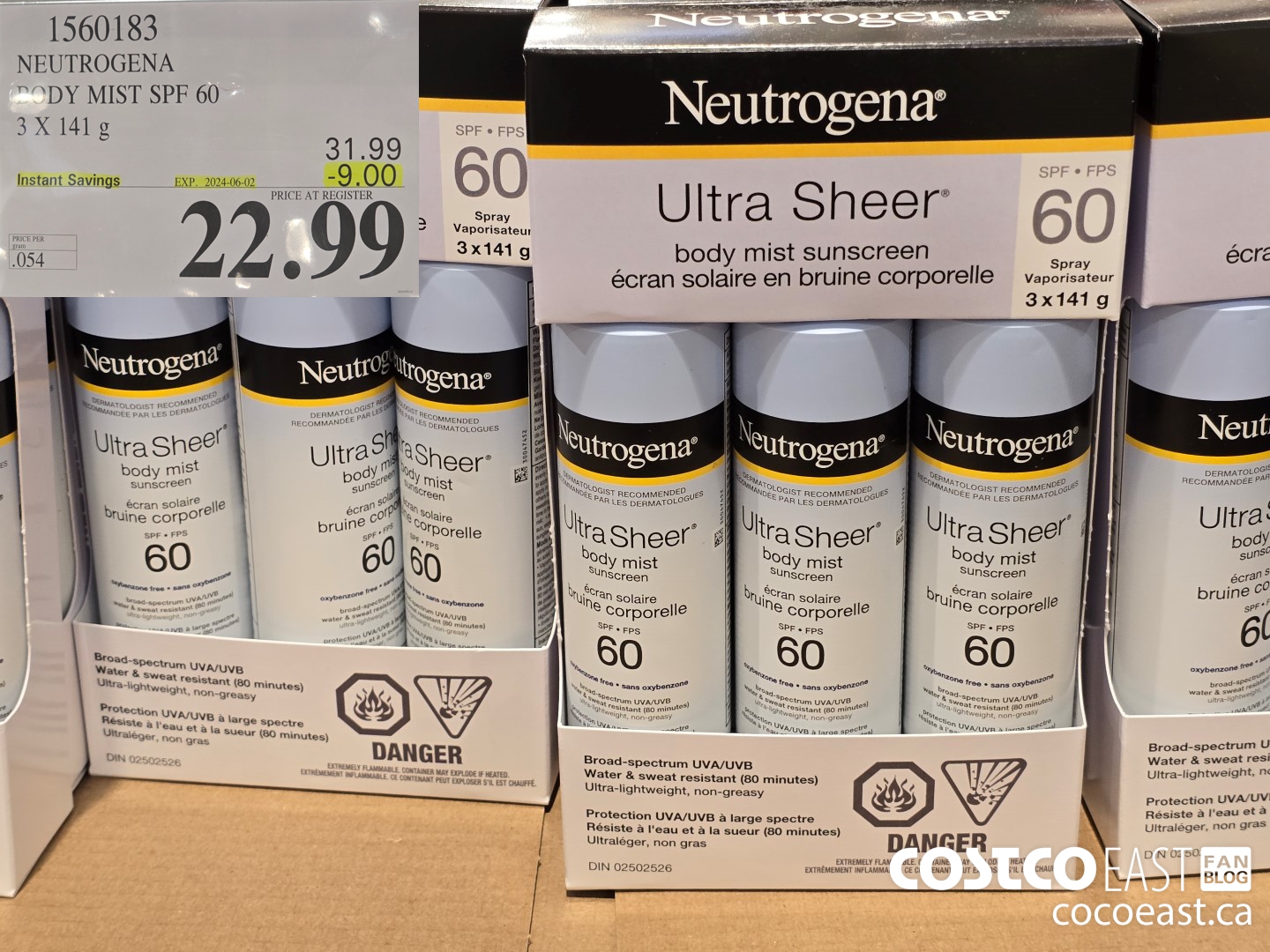 1560183 NEUTROGENA BODY MIST SPF 60 3 X 141 g ($9.00 INSTANT SAVINGS EXPIRES ON 2024-06-02) $22.99