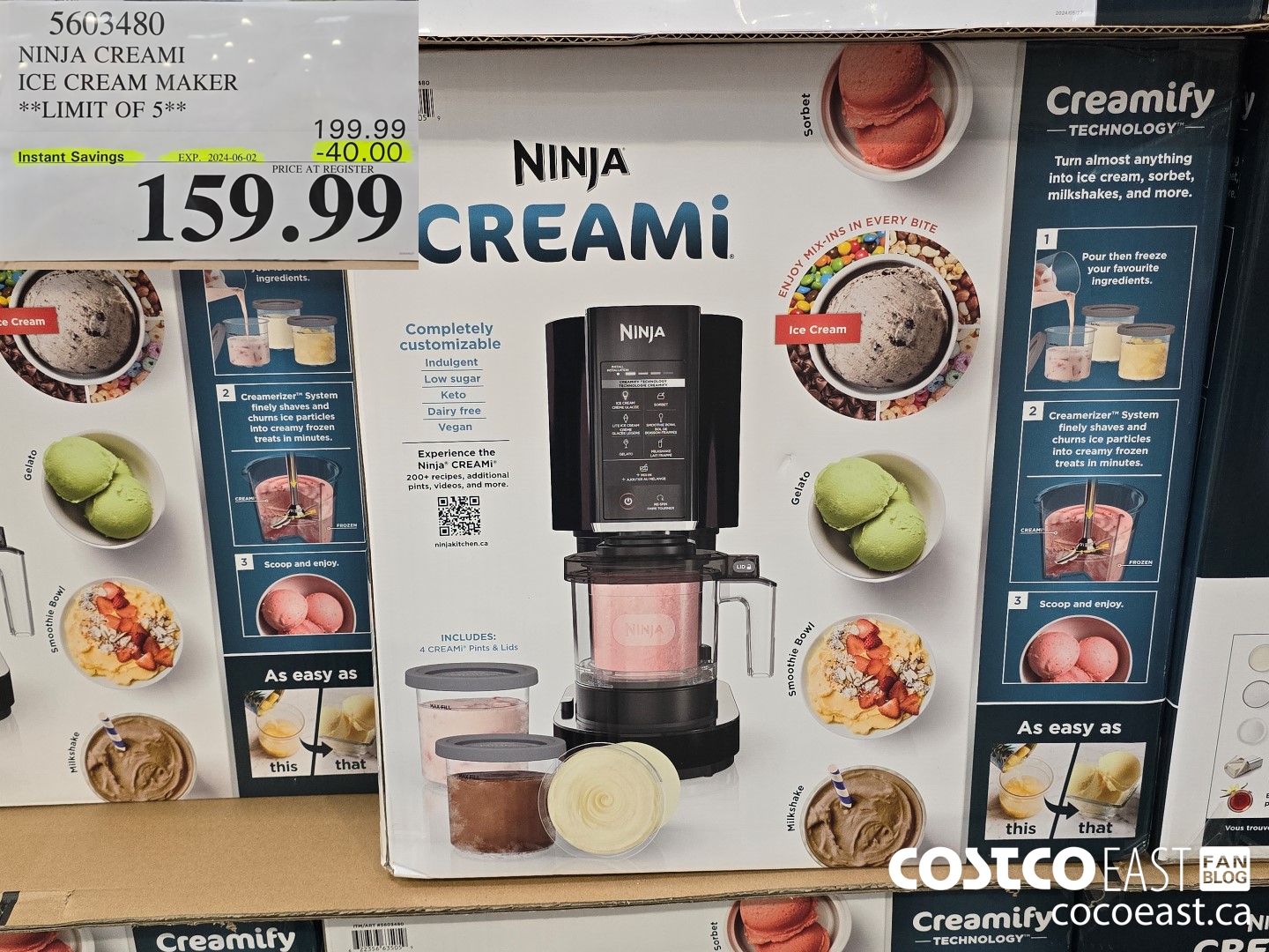 5603480 NINJA CREAMI ICE CREAM MAKER **LIMIT OF 5** ($40.00 INSTANT SAVINGS EXPIRES ON 2024-06-02) $159.99