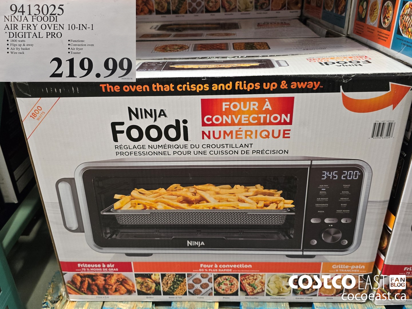 9413025 NINJA FOODI AIR FRY OVEN 10-IN-1 DIGITAL PRO $219.99
