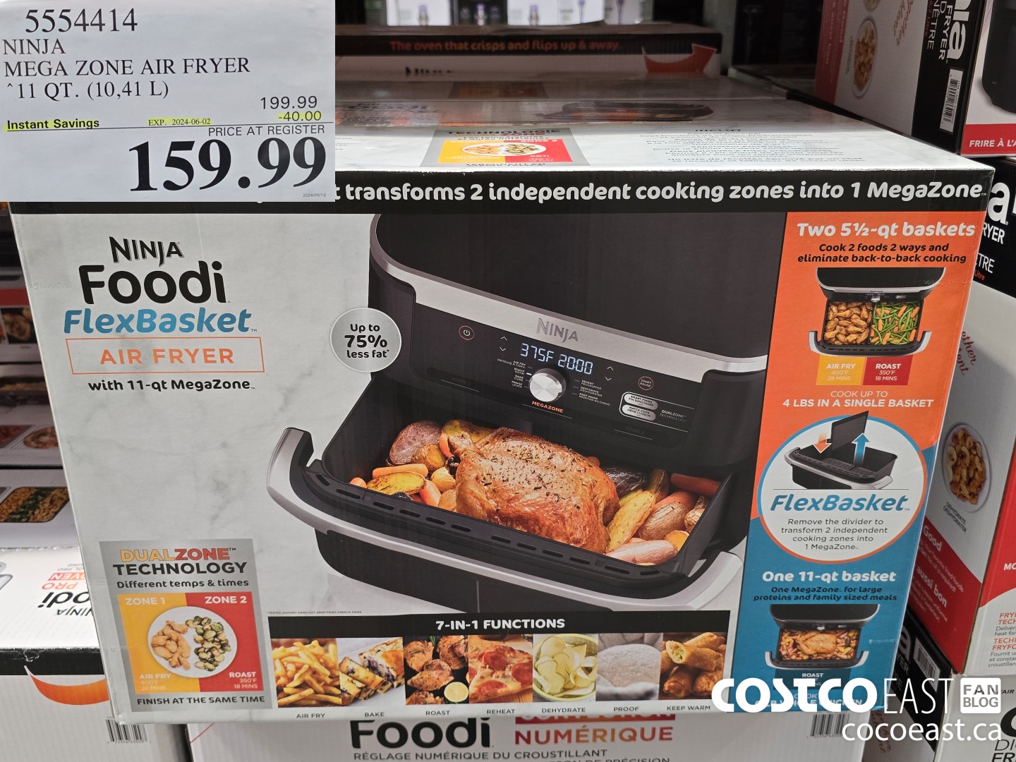 5554414 NINJA MEGA ZONE AIR FRYER 11 QT. (10,41 L) ($40.00 INSTANT SAVINGS EXPIRES ON 2024-06-02) $159.99
