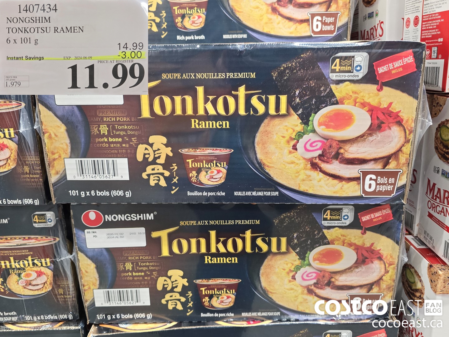 1407434 NONGSHIM TONKOTSU RAMEN 6 x 101 g ($3.00 INSTANT SAVINGS EXPIRES ON 2024-06-09) $11.99