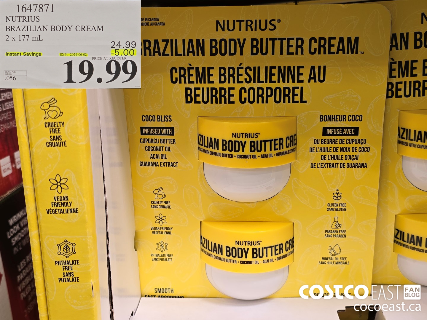 1647871 NUTRIUS BRAZILIAN BODY CREAM 2 X 177ML ($5.00 INSTANT SAVINGS EXPIRES ON 2024-06-02) $19.99