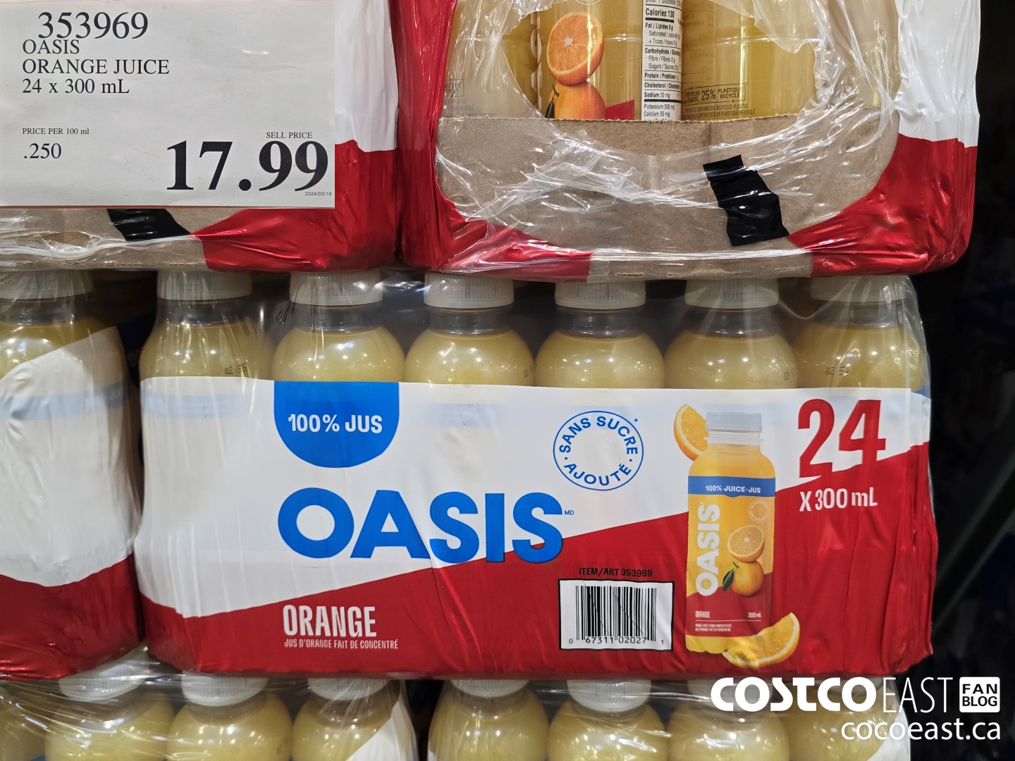 353969 OASIS ORANGE JUICE 24 X 300 ML $17.99