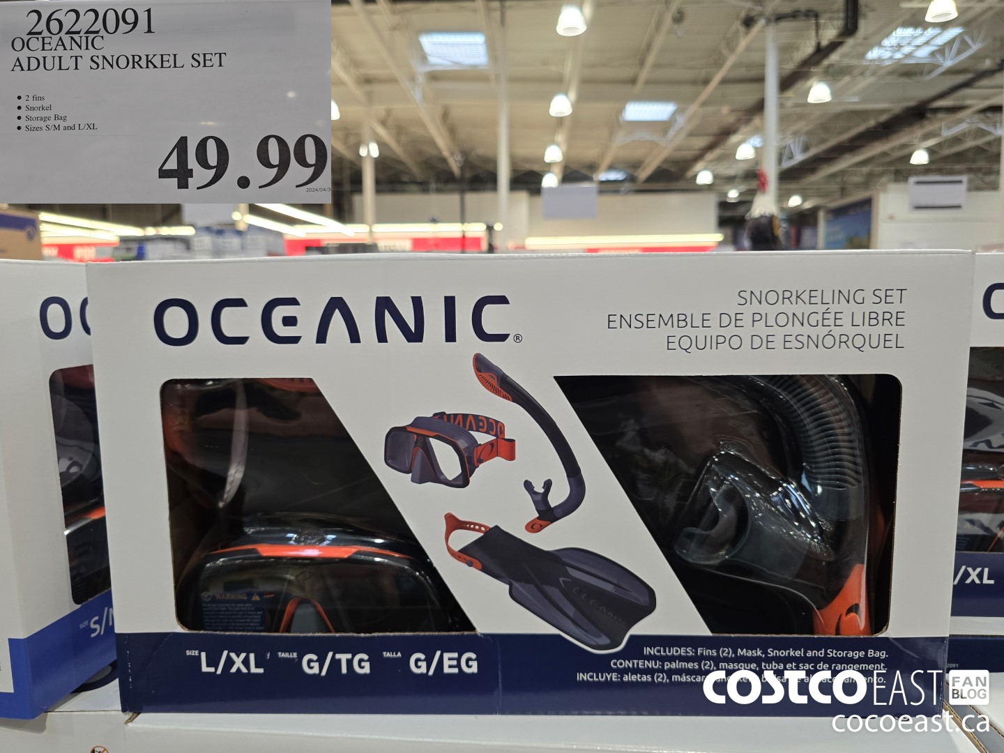 2622091 OCEANIC ADULT SNORKEL SET $49.99