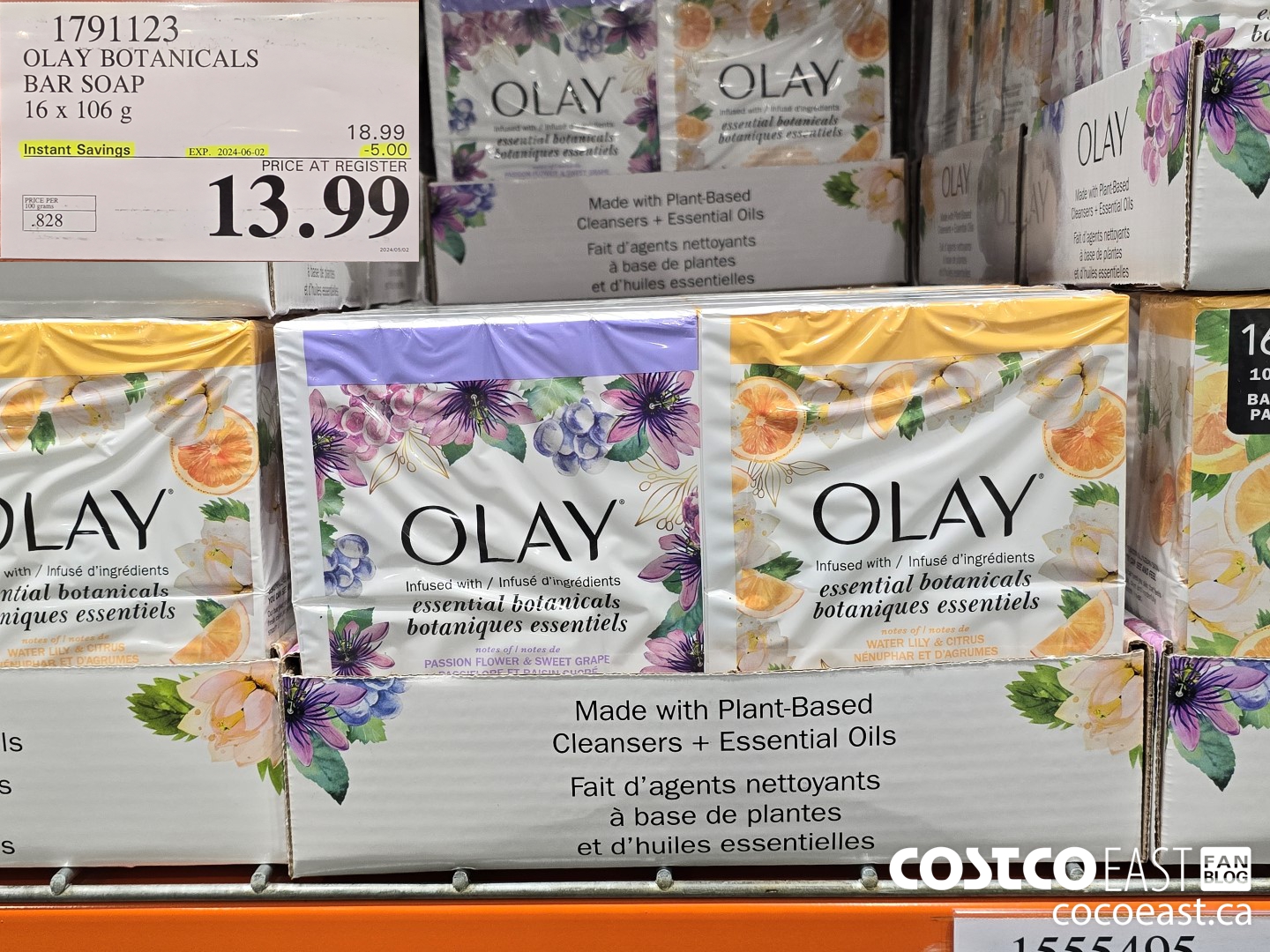 1791123 OLAY BOTANICALS BAR SOAP 16 x 106 g ($5.00 INSTANT SAVINGS EXPIRES ON 2024-06-02) $13.99