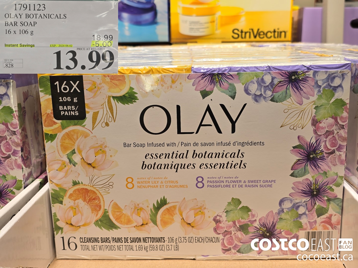 1791123 OLAY BOTANICALS BAR SOAP 16 x 106 g ($5.00 INSTANT SAVINGS EXPIRES ON 2024-06-02) $13.99