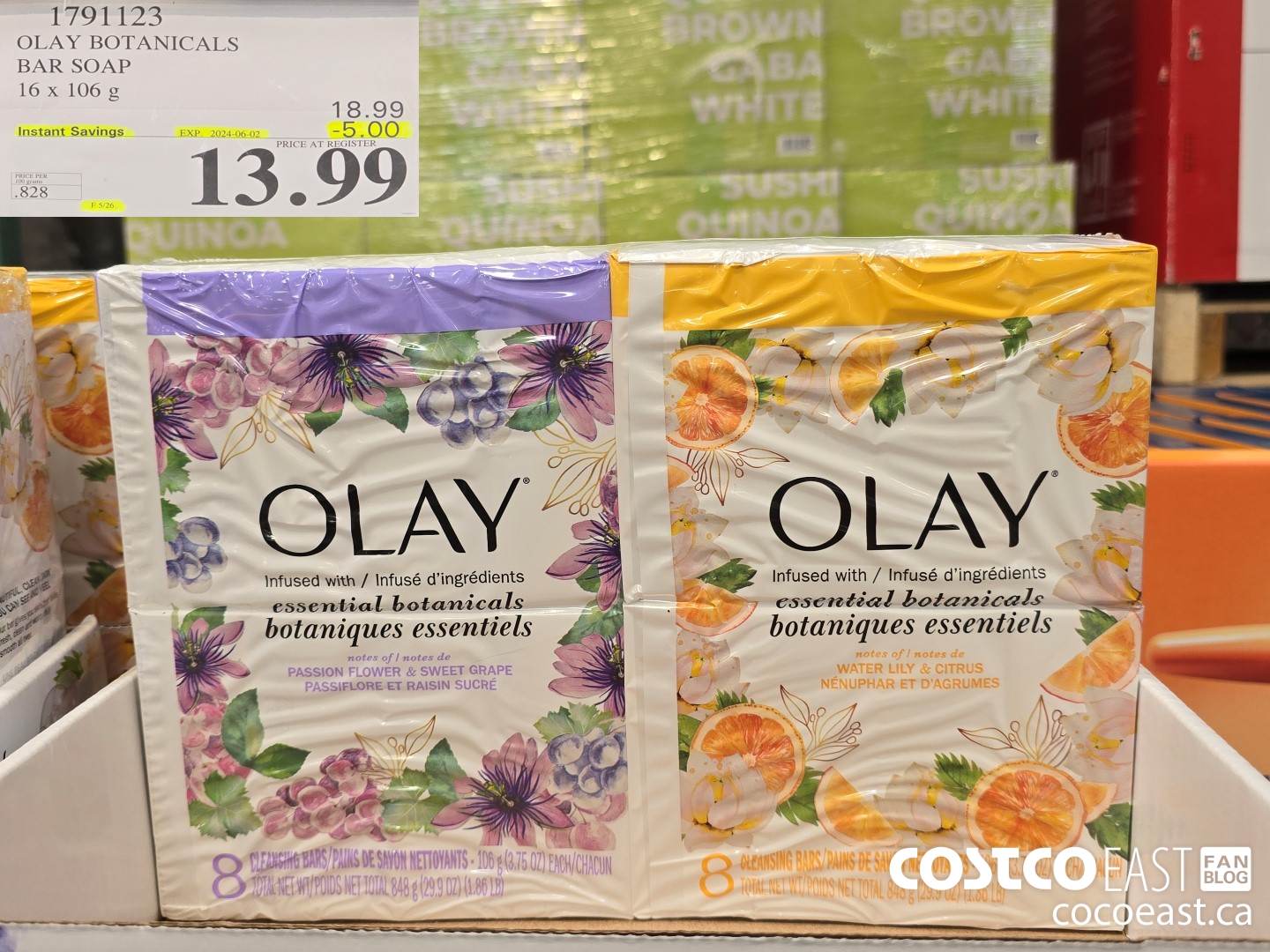 1791123 OLAY BOTANICALS BAR SOAP 16 x 106 g ($5.00 INSTANT SAVINGS EXPIRES ON 2024-06-02) $13.99