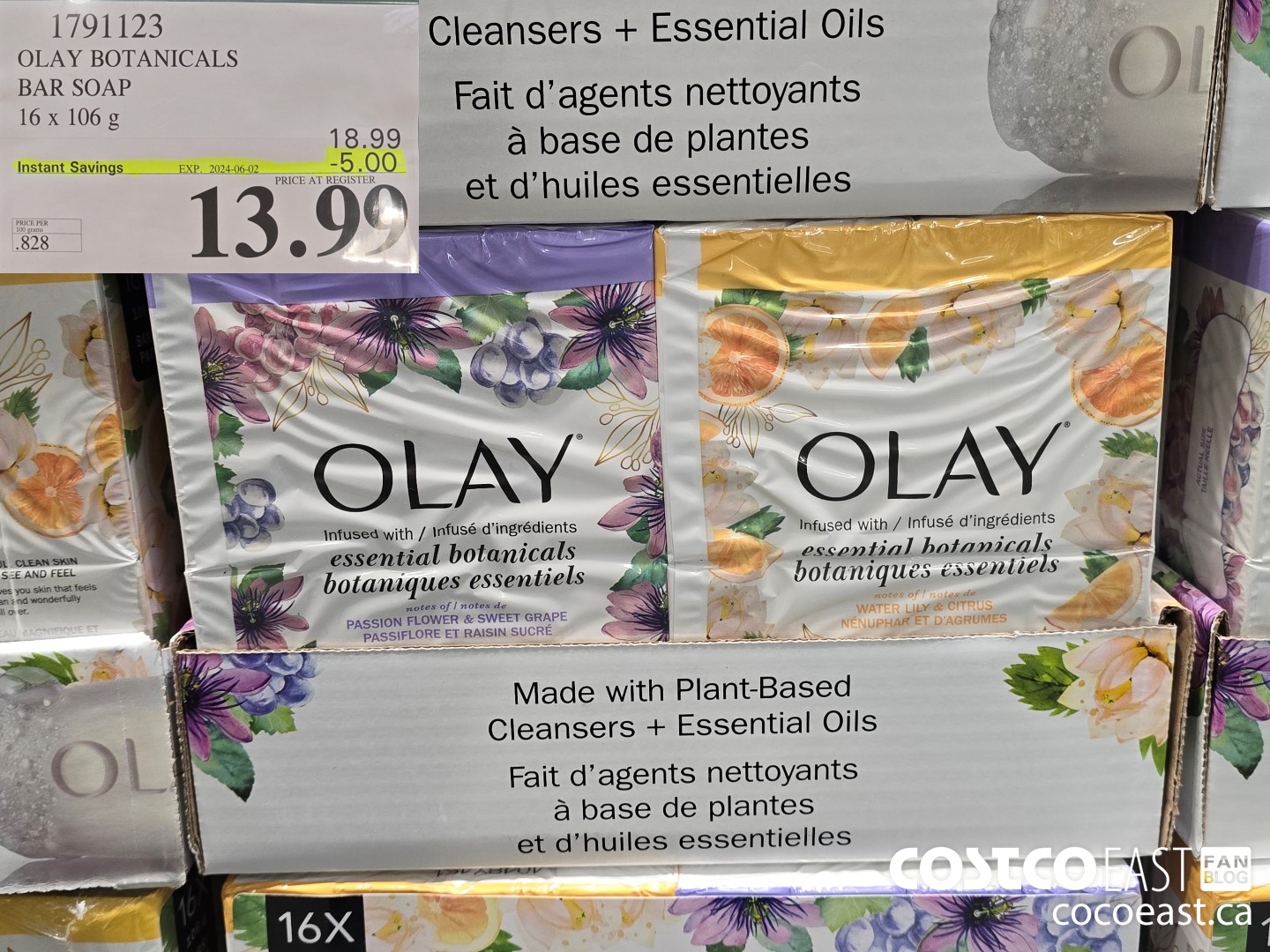 1791123 OLAY BOTANICALS BAR SOAP 16 x 106 g ($5.00 INSTANT SAVINGS EXPIRES ON 2024-06-02) $13.99
