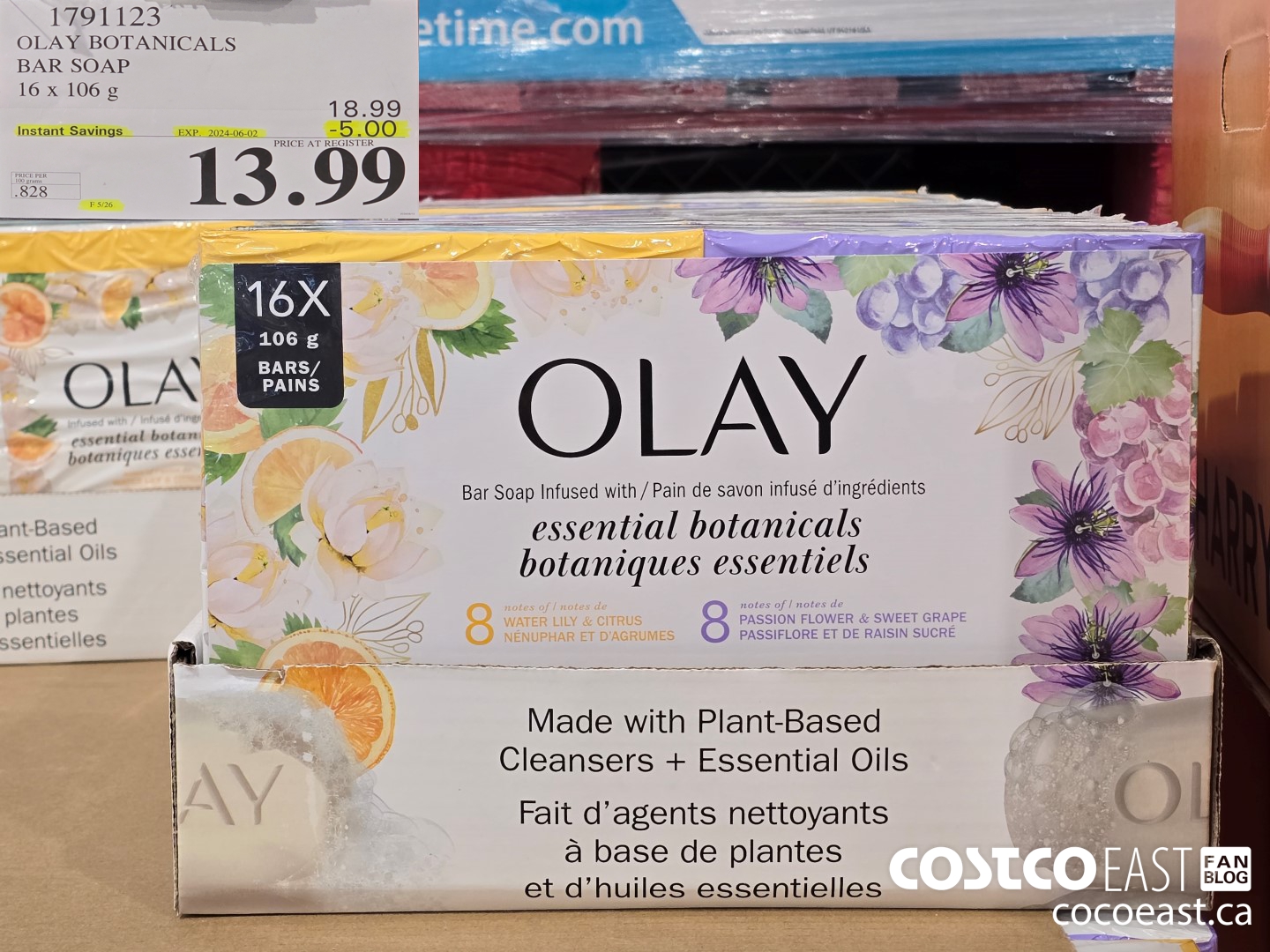 1491123 OLAY BOTANICALS BAR SOAP 16 x 106 g ($5.00 INSTANT SAVINGS EXPIRES ON 2024-06-02) $13.99