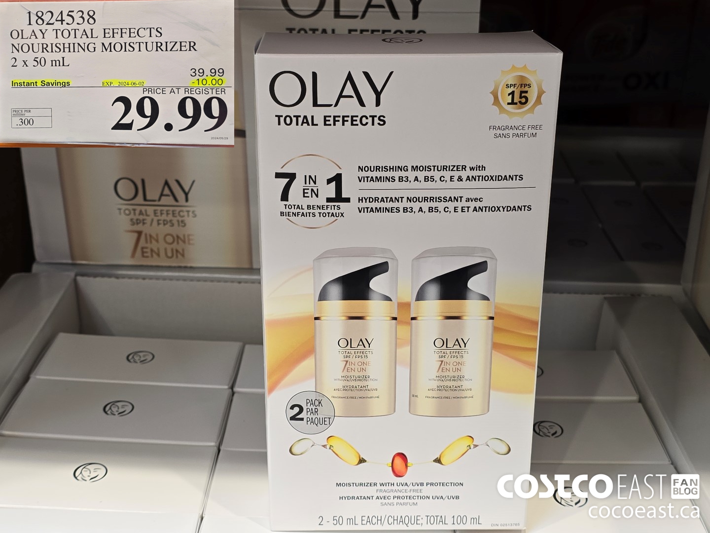 1824538 OLAY TOTAL EFFECTS NOURISHING MOISTURIZER 2 x 50 mL 29.99 ($39.99 INSTANT SAVINGS EXPIRES ON 2024-06-02) $10.00