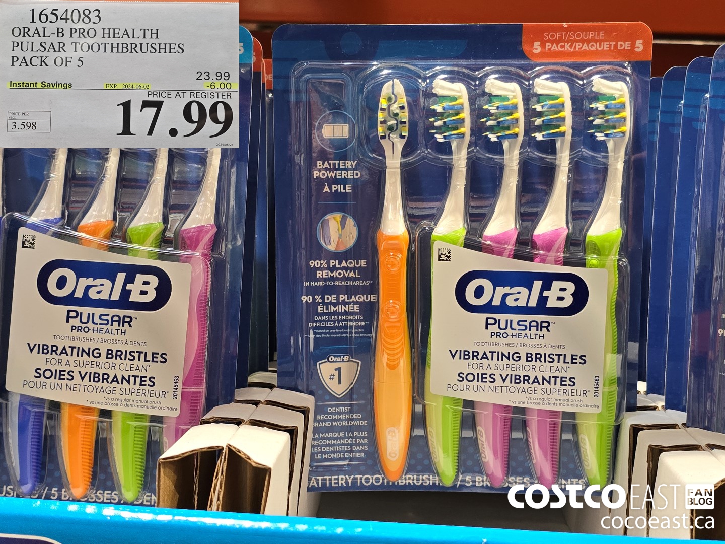 1654083 ORAL-B PRO HEALTH PULSAR TOOTHBRUSHES PACK OF 5 ($6.00 INSTANT SAVINGS EXPIRES ON 2024-06-02) $17.99