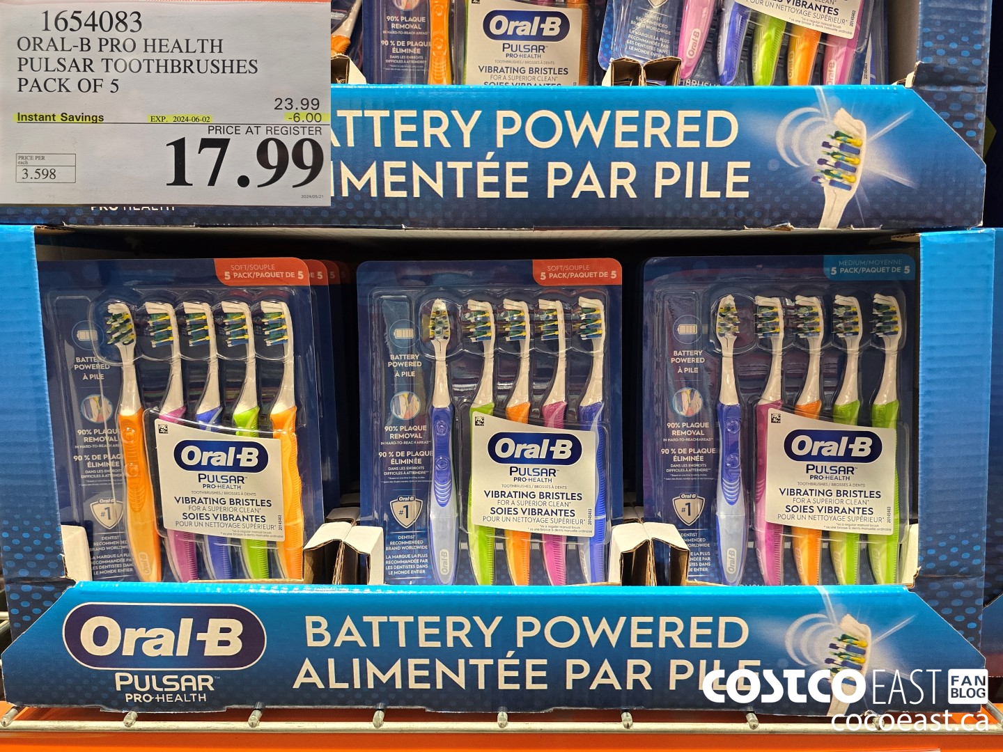 1654083 ORAL-B PRO HEALTH PULSAR TOOTHBRUSHES PACK OF 5 ($6.00 INSTANT SAVINGS EXPIRES ON 2024-06-02) $17.99