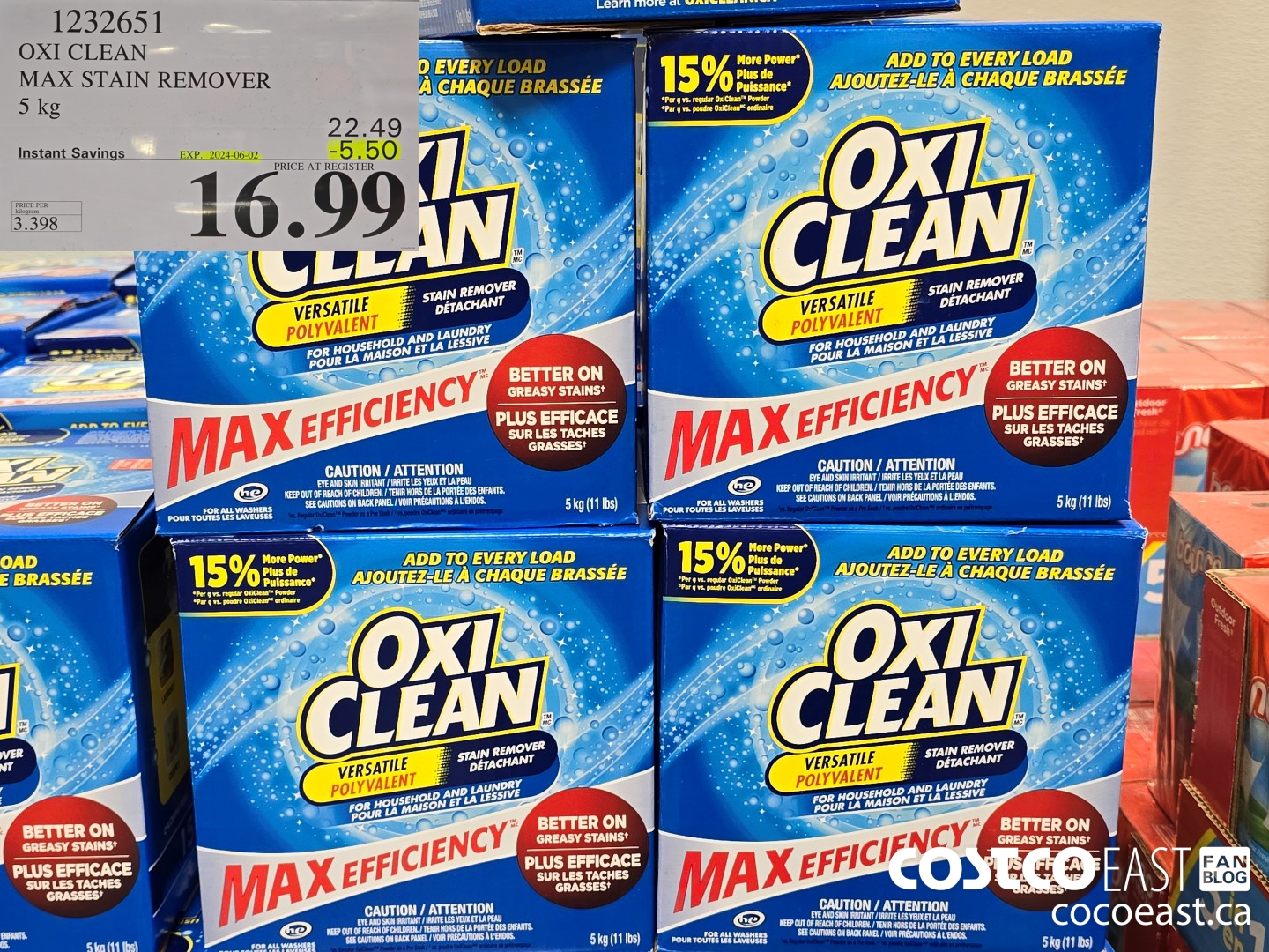 1232651 OXI CLEAN MAX STAIN REMOVER 5 KG ($5.50 INSTANT SAVINGS EXPIRES ON 2024-06-02) $16.99