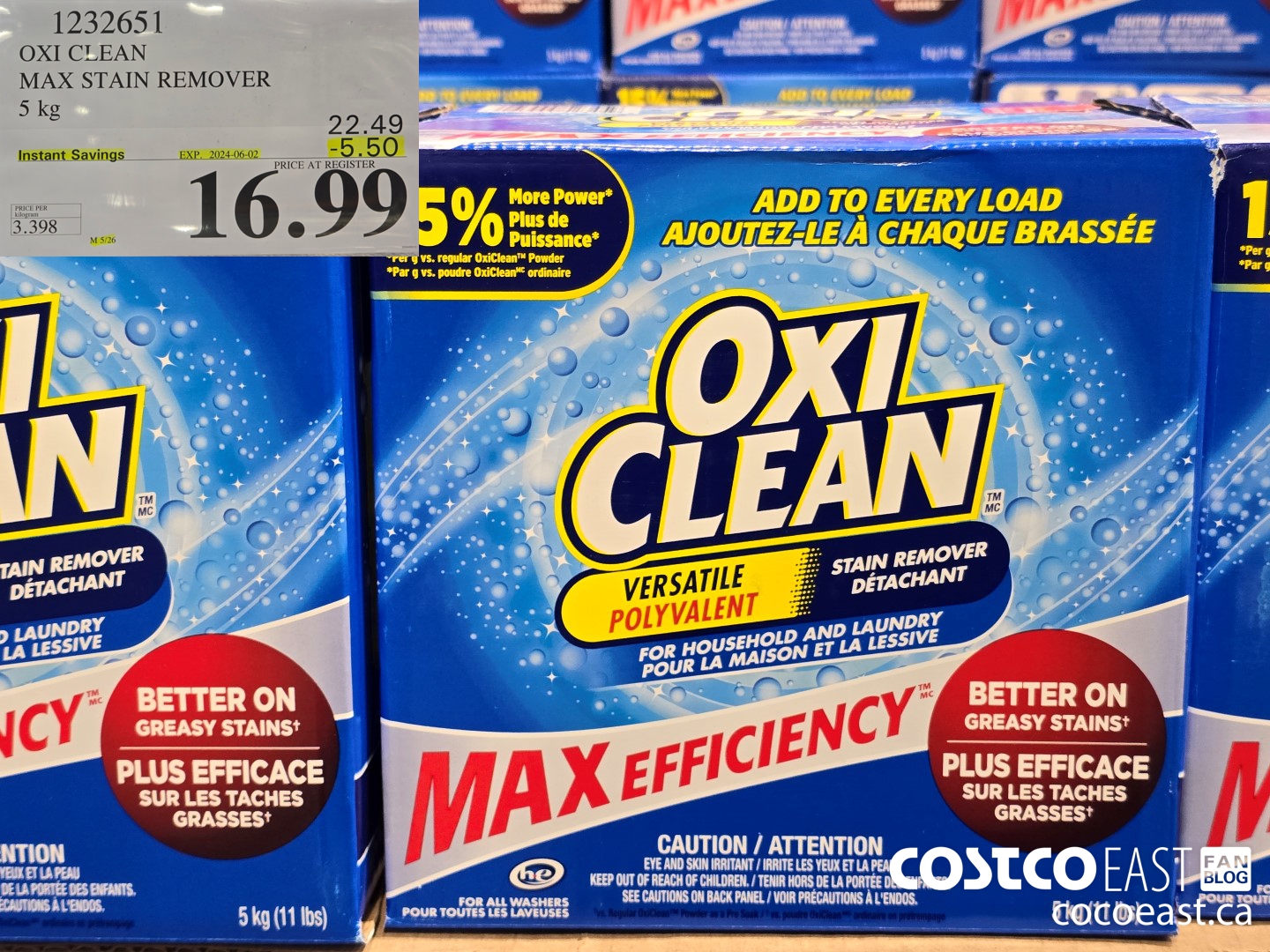 1232651 OXI CLEAN MAX STAIN REMOVER 5 KG ($5.50 INSTANT SAVINGS EXPIRES ON 2024-06-02) $16.99
