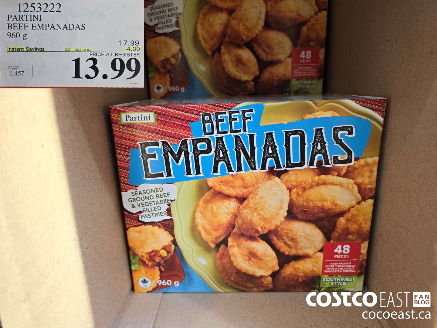 1253222 PARTINI BEEF EMPANADAS 960 G ($4.00 INSTANT SAVINGS EXPIRES ON 2024-06-02) $13.99