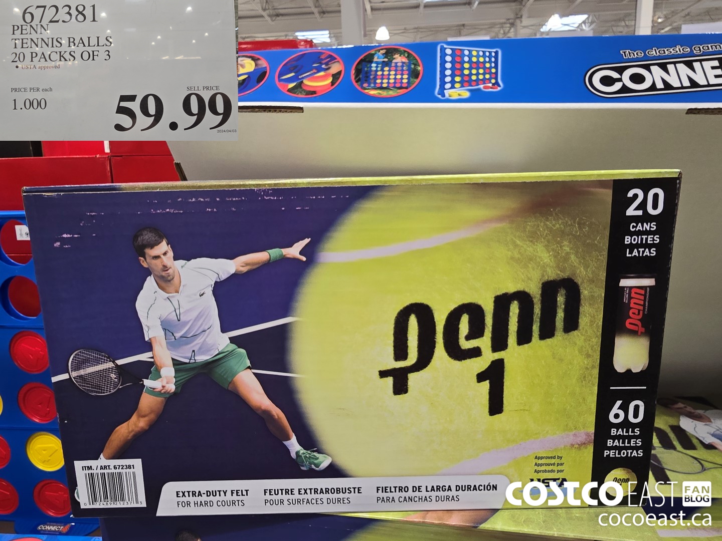672381 PENN TENNIS BALLS 20 PACKS OF 3 $59.99
