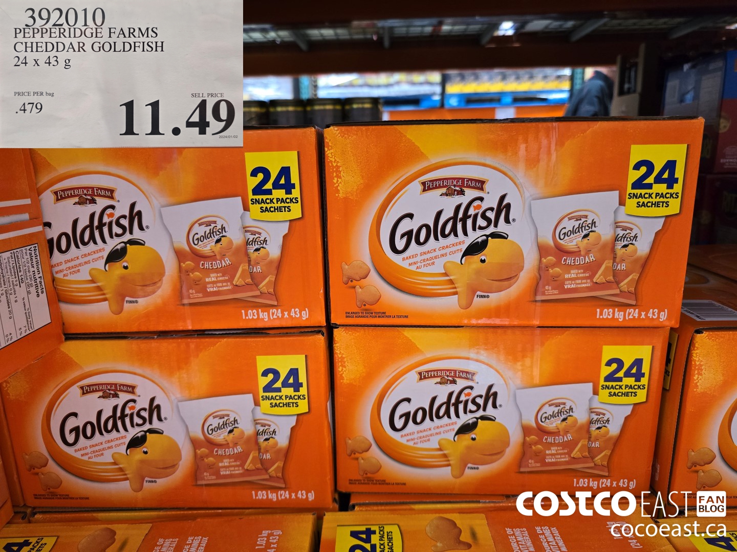 392010 PEPPERIDGE FARMS CHEDDAR GOLDFISH 24 X 43 G $11.49