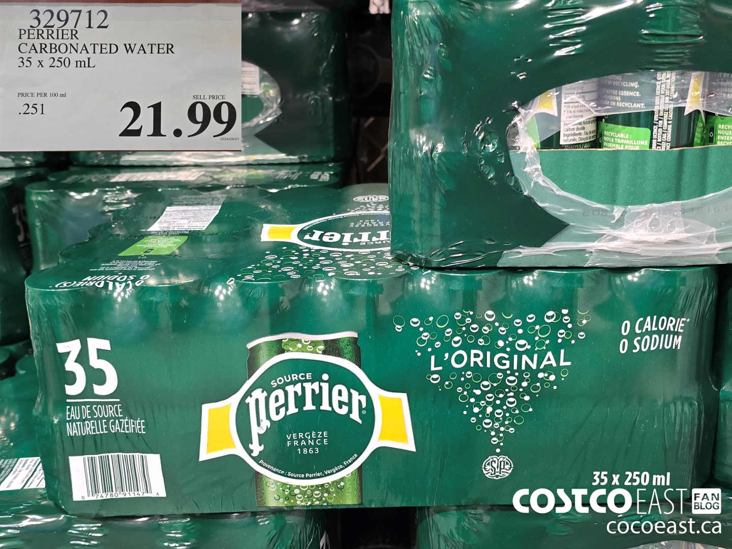 329712 PERRIER CARBONATED WATER 35 X 250 ML $21.99