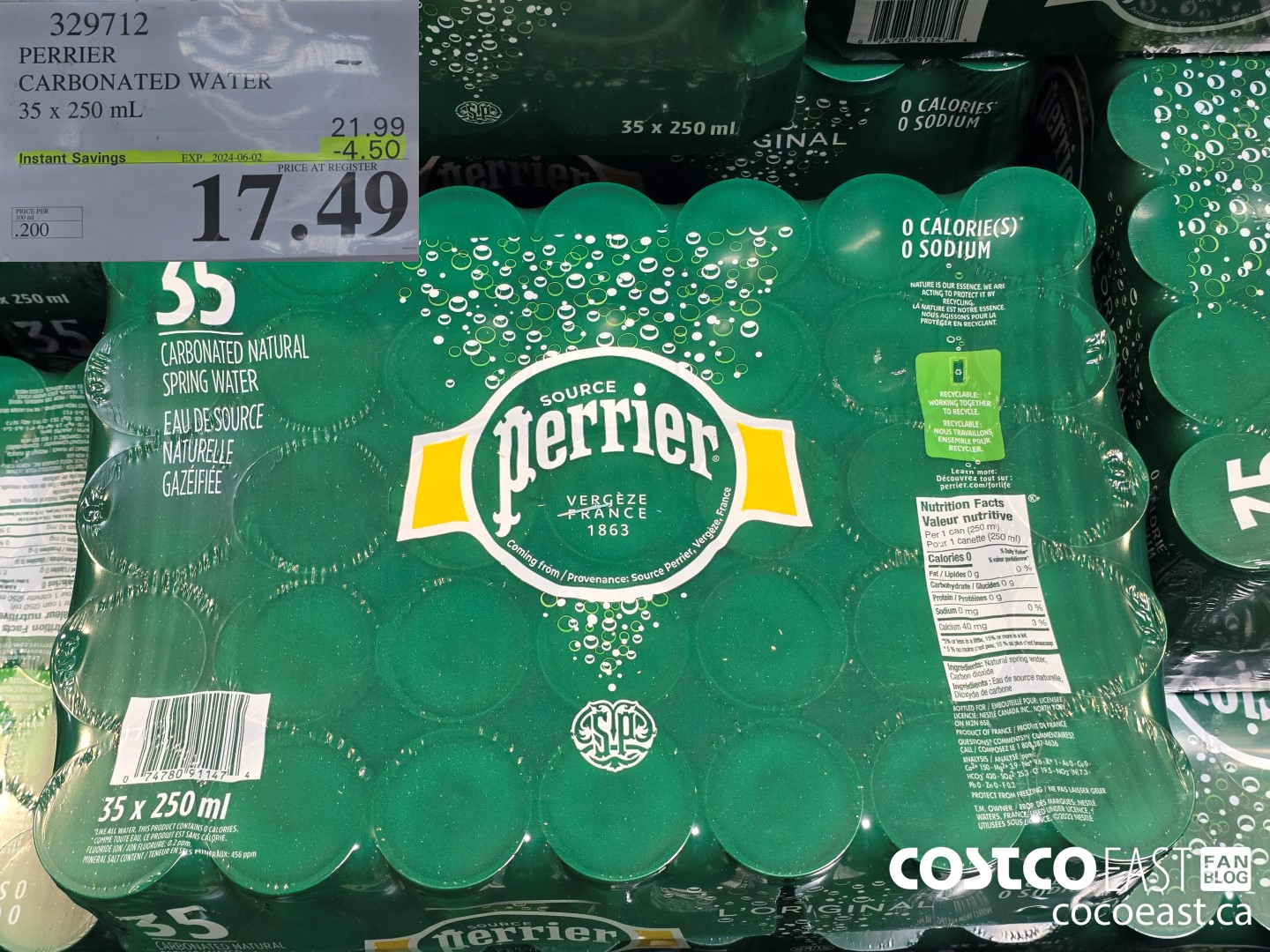 329712 PERRIER CARBONATED WATER 35 X 250 ML ($4.50 INSTANT SAVINGS EXPIRES ON 2024-06-02) $17.49