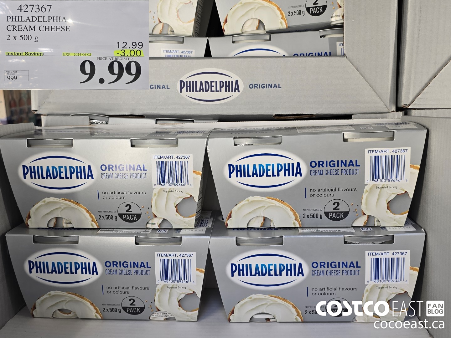 427367 PHILADELPHIA CREAM CHEESE 2 x 500 g ($3.00 INSTANT SAVINGS EXPIRES ON 2024-06-02) $9.99