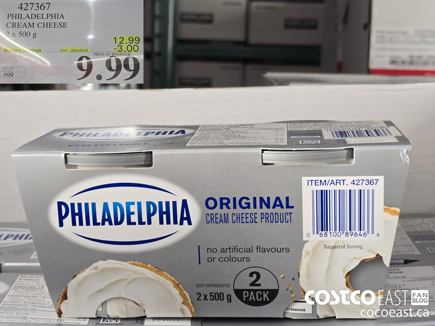 427367 PHILADELPHIA CREAM CHEESE 2 x 500 g ($3.00 INSTANT SAVINGS EXPIRES ON 2024-06-02) $9.99