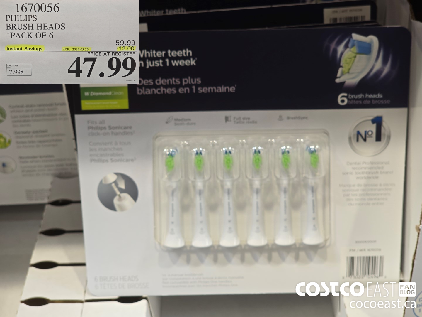 1670056 PHILIPS BRUSH HEADS PACK OF 6 ($12.00 INSTANT SAVINGS EXPIRES ON 2024-05-26) $47.99